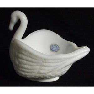 Imperial Glass Co SWAN White Milk Glass Mint Dish or Candy Container trinket